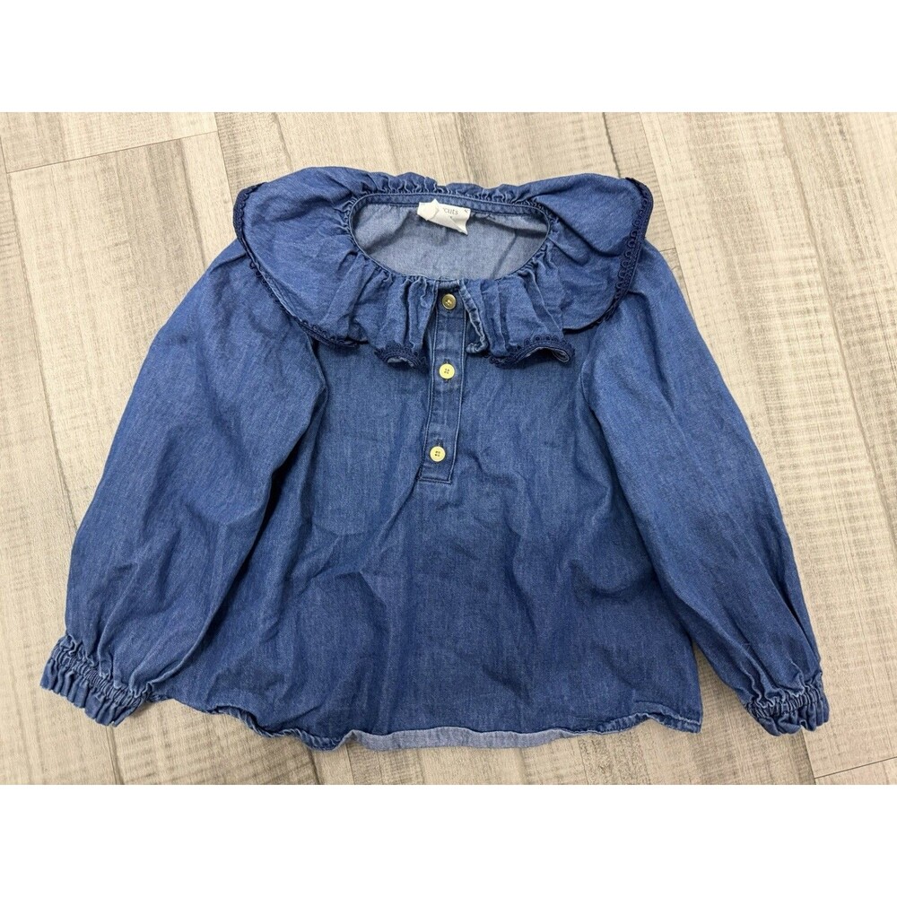 Crewcuts Ruffle Collar Chambray Blouse Size 6/7